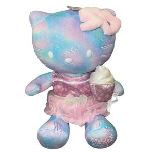Colorful Plush Cat Toy with Pink Dress